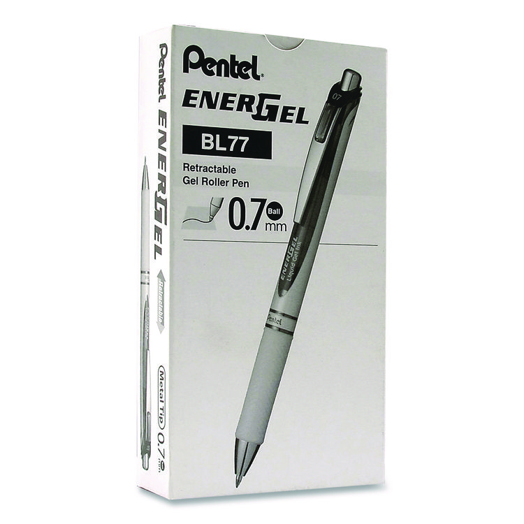 Pentel EnerGel RTX Deluxe Gel Pen, Retractable, Medium 0.7 mm, Black Ink, Pearl/Translucent Pink Barrel, Dozen (PENBL77PWPADZ)