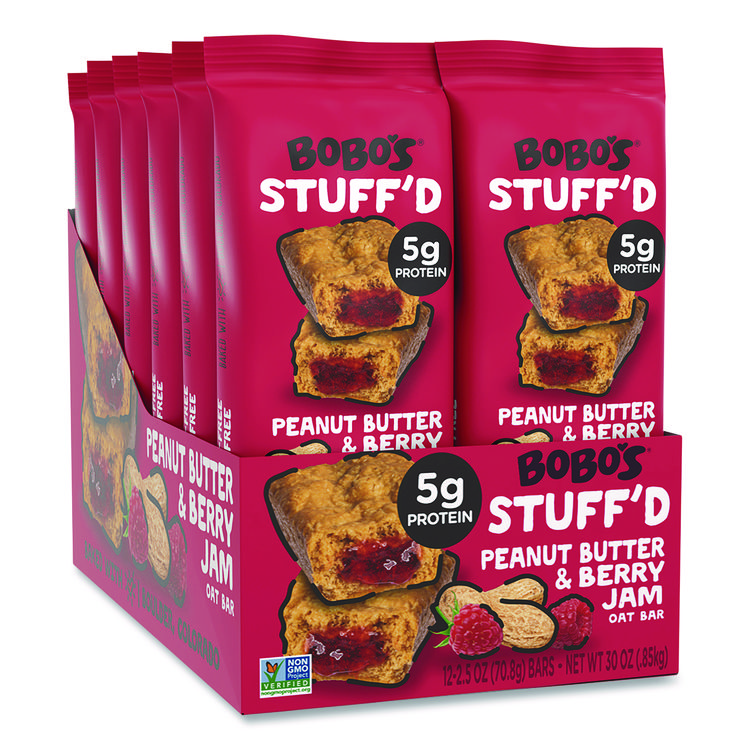 Bobo's Stuff'd Gluten-Free Peanut Butter and Berry Jam Oat Bar, 2.5 oz Bar, 12/Box (BBO00103)