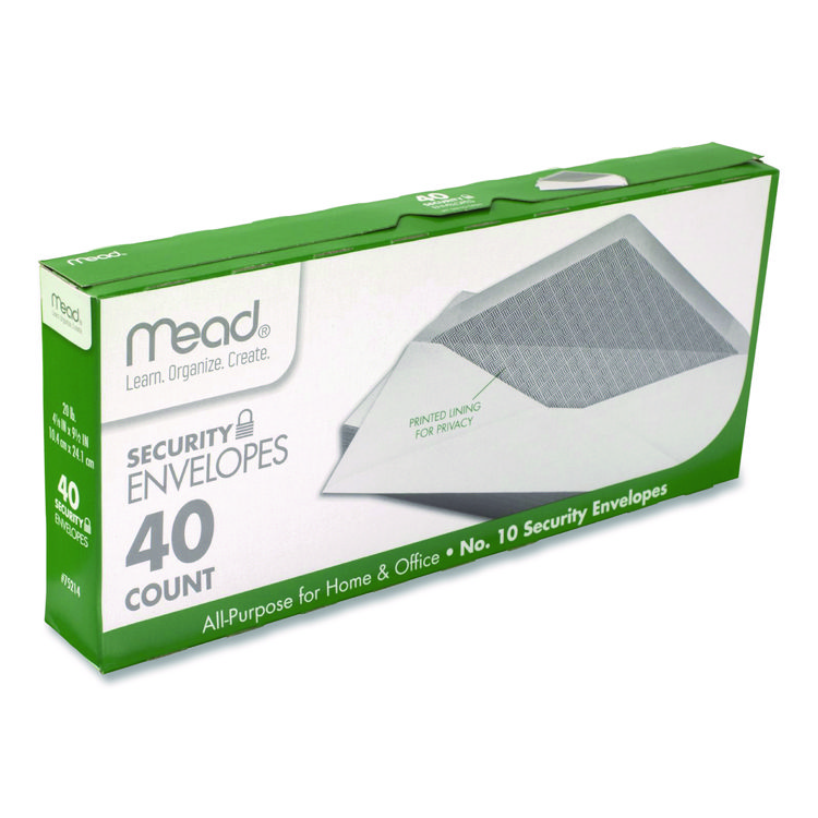 Mead Security Tint Business Envelopes, #10, Monarch Flap, Gummed Closure, 4.13 x 9.5, White, 40/Pack (MEA75214)