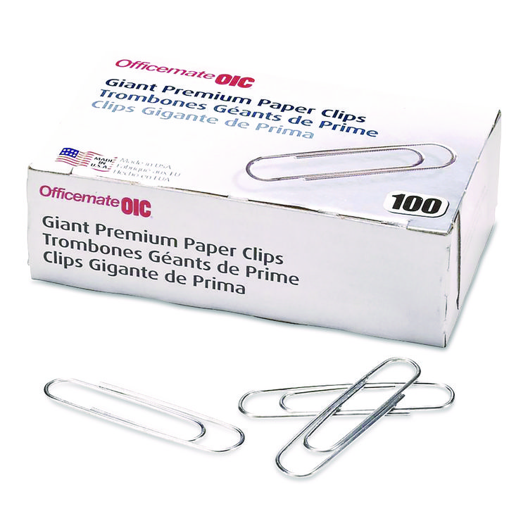 Officemate Premium Jumbo Paper Clips, Jumbo, Smooth, Silver, 100/Box, 10 Boxes/Pack (OIC816206)