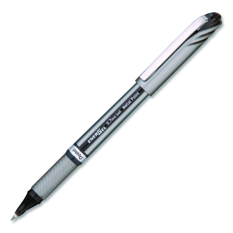 Pentel EnerGel NV Gel Pen, Stick, Medium 0.7 mm, Black Ink, Gray/Black Barrel (PENBL27AEA)