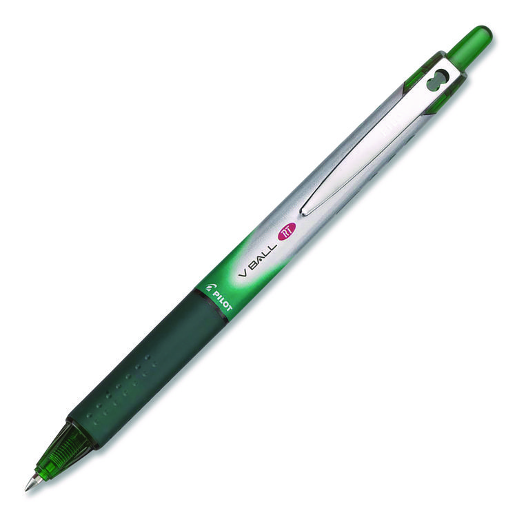 Pilot VBall RT Liquid Ink Rollerball Pen, Retractable, Fine 0.7 mm, Green Ink, Green/White Barrel (PIL26209EA)