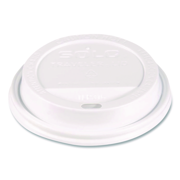 SOLO Traveler Hot Cup Lids, Fits 12 oz to 16 oz Hot Cups, Plastic, White, 100/Pack (SCC896404)