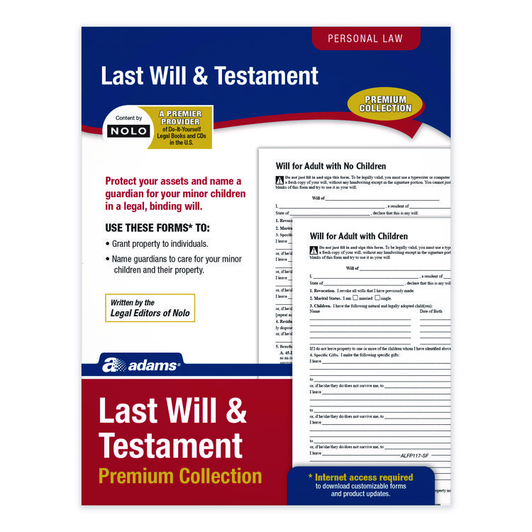 Adams Last Will and Testament Digital Download with Instructions, Inkjet/Laser Printable, 8.5 x 11, Unlimited Number of Forms (ABFALFP117)