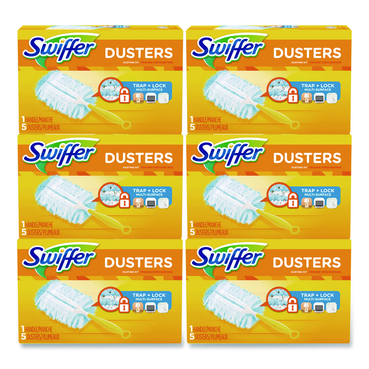 Swiffer Dusters Starter Kit, Dust Lock Fiber, 6" Handle, Blue/Yellow, 6/Carton (PGC11804CT)