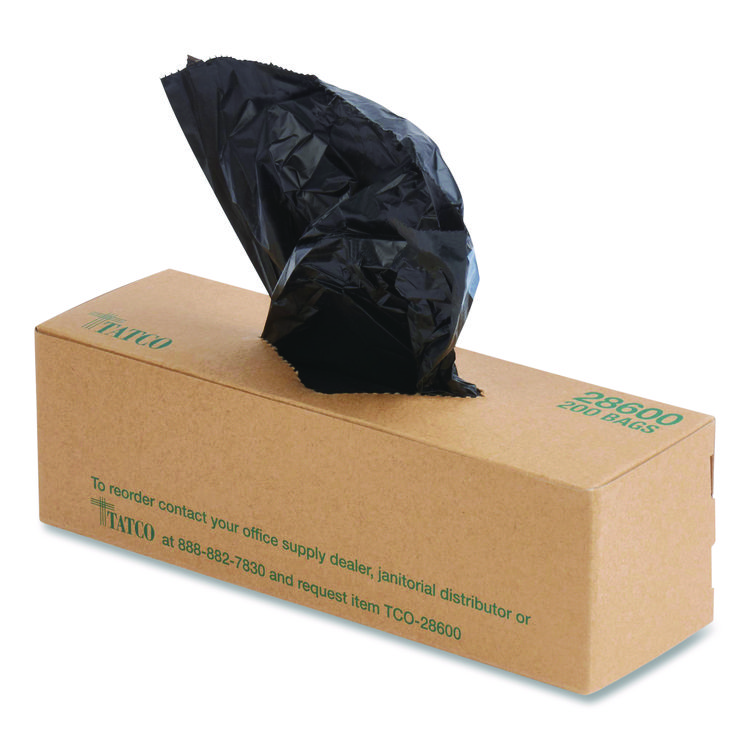 Tatco Dog Waste Bags, Open-Face, 0.5 gal, 8" x 13", Black, Perforated Roll, 200 Bags/Roll, 10 Rolls/Carton (TCO28600)