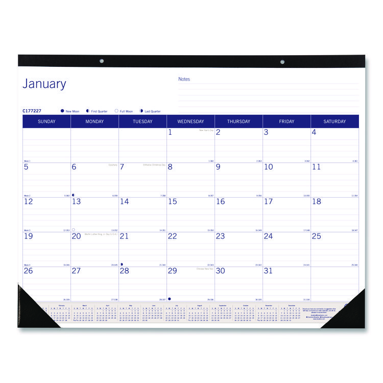 Blueline DuraGlobe Monthly Desk Pad Calendar, 22 x 17, White/Blue/Gray Sheets, Black Binding/Corners, 12-Month (Jan to Dec): 2026 (REDC177227)