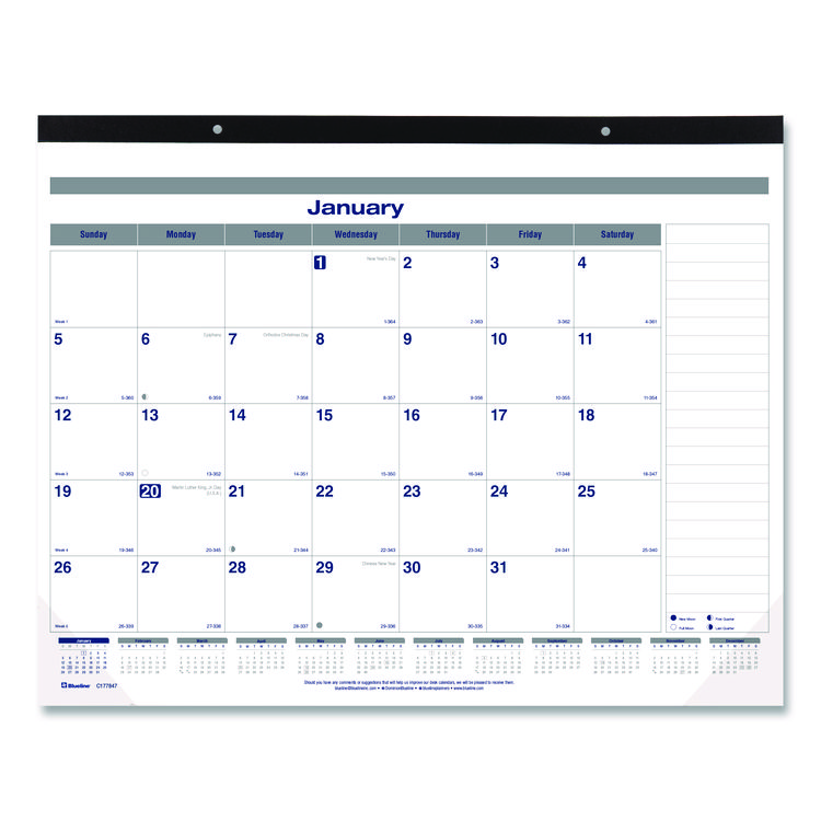 Blueline Net Zero Carbon Monthly Desk Pad Calendar, 22 x 17, White/Gray/Blue Sheets, Black Binding, 12-Month (Jan to Dec): 2026 (REDC177847)