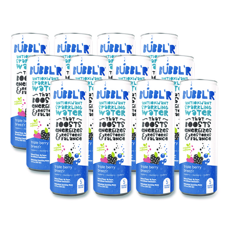 Bubbl'r Antioxidant Sparkling Water, Triple Berry Breez'r, 12 oz Can, 12 Cans/Carton (BBBWIC00028)