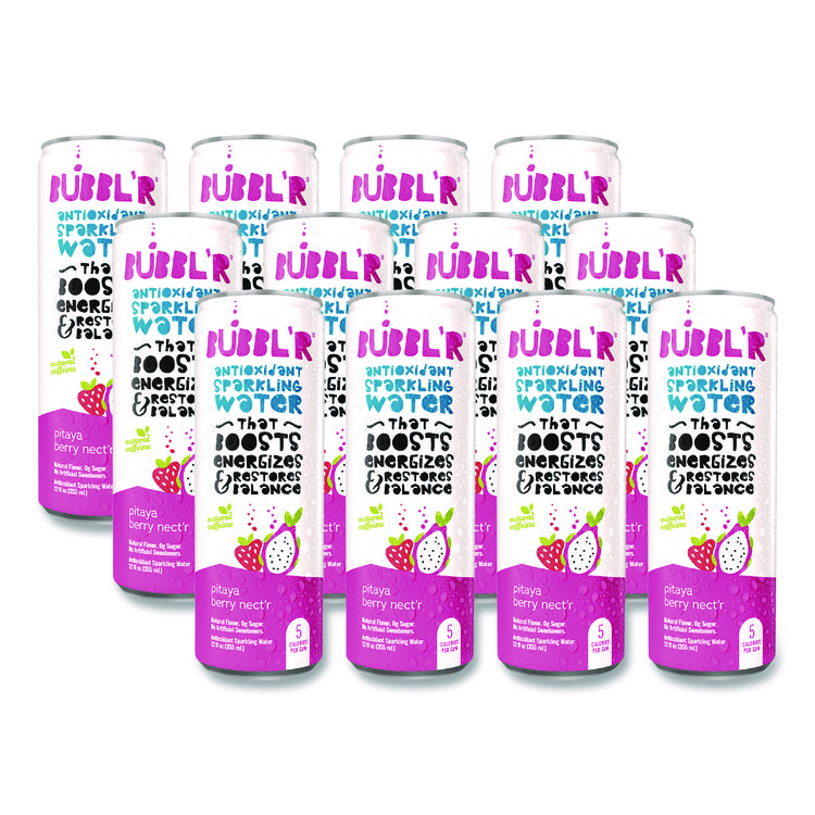 Bubbl'r Antioxidant Sparkling Water, Pitaya Berry Nect'r, 12 oz Can, 12 Cans/Carton (BBBWIC39978)