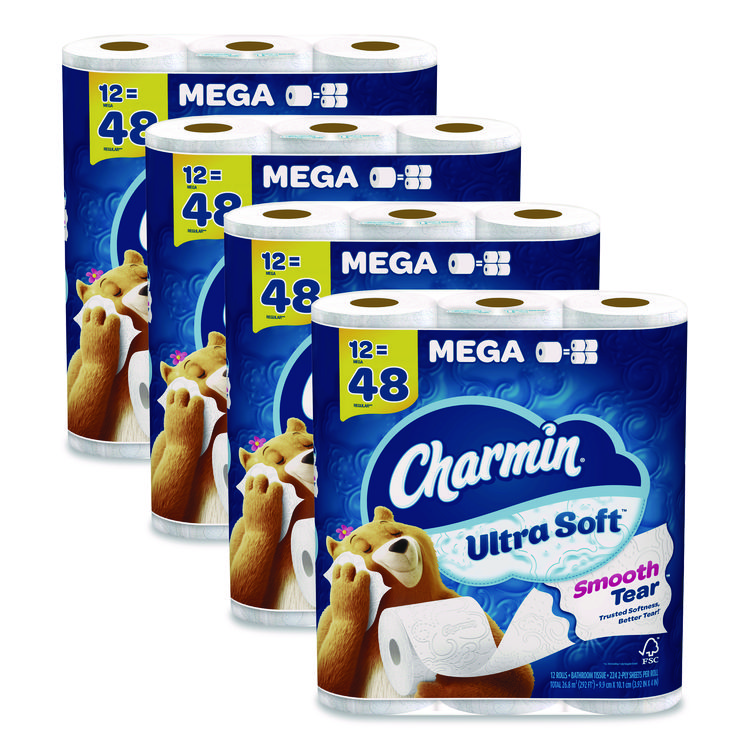 Charmin Ultra Soft Bathroom Tissue, Mega Roll, Septic Safe, 2-Ply, White, 224 Sheets/Roll, 12 Rolls/Pack, 4 Packs/Carton (PGC08813)