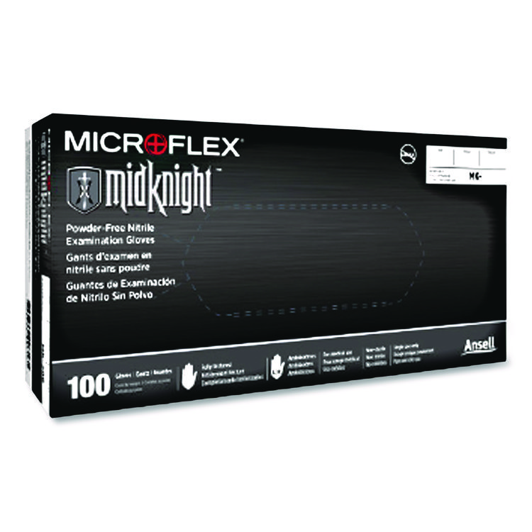 Ansell MICROFLEX MidKnight Powder-Free Nitrile Gloves, XX-Large, 4.7 mil (Palm), 5.9 mil (Fingers), 9.6" Long, Black, 100/Box (ANSMK296XXL)