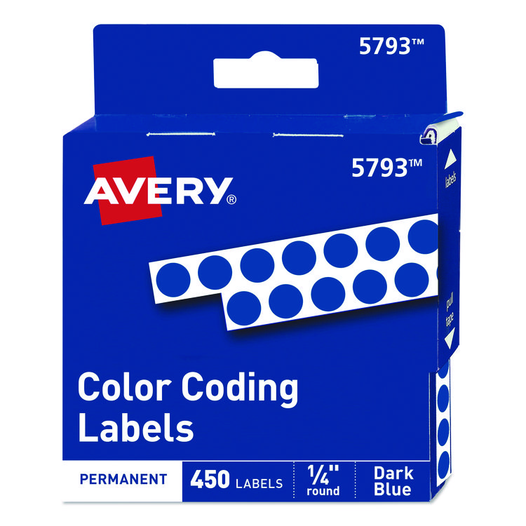 Avery Handwrite-Only Permanent Self-Adhesive Round Color-Coding Labels in Dispensers, 0.25" dia, Dark Blue, 450/Roll, (5793) (AVE05793)