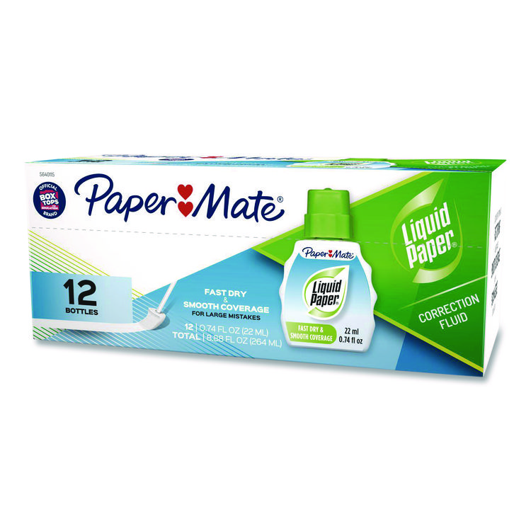 Paper Mate Liquid Paper Fast Dry Correction Fluid, 22 ml Bottle, White, Dozen (PAP5640115K)