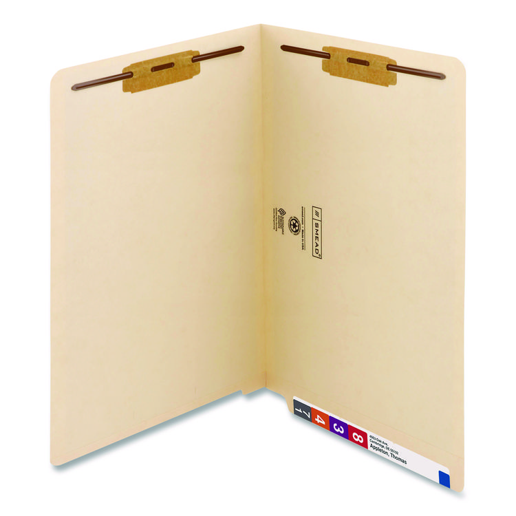 Smead End Tab Fastener Folders with Reinforced Straight Tabs, 11-pt Manila, 2 Fasteners, Legal Size, Manila Exterior, 50/Box (SMD37115)