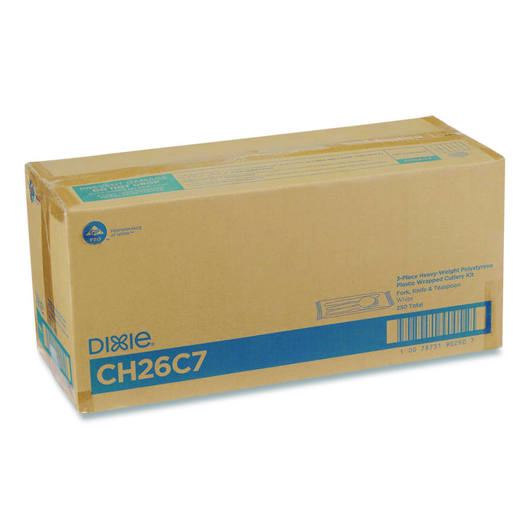 Dixie Heavyweight Polystyrene Cutlery, Fork/Knife/Teaspoon, Plastic, White, 250/Carton (DXECH26C7)