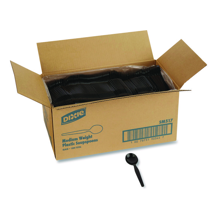 Dixie Mediumweight Polystyrene Cutlery, Soup Spoon, Plastic, Black, 1,000/Carton (DXESM517)
