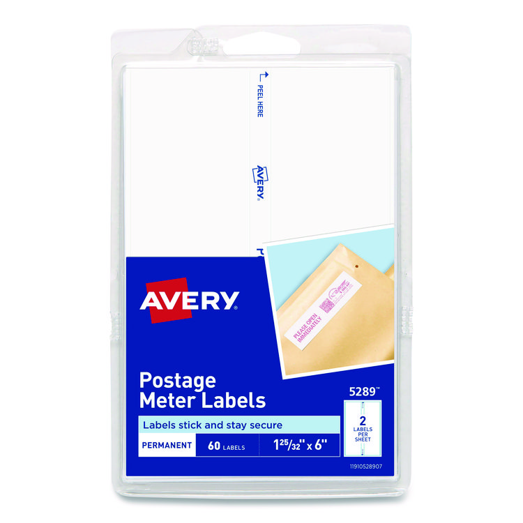 Avery Postage Meter Labels for Personal Post Office, 1.78 x 6, White, 2/Sheet, 30 Sheets/Pack, (5289) (AVE05289)