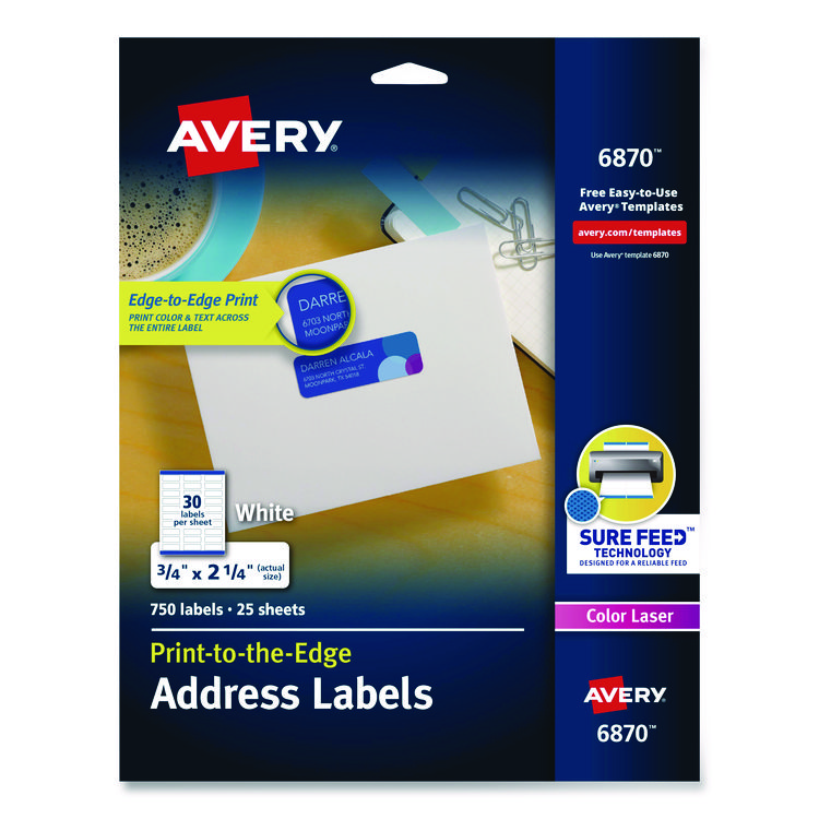 Avery Vibrant Laser Color-Print Labels w/ Sure Feed, 0.75 x 2.25, White, 750/PK (AVE6870)