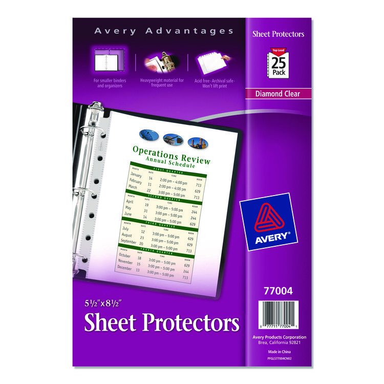 Avery Mini Size Heavyweight Diamond Clear Sheet Protector, Side: 7-Hole Punched, Top Load 8.5 x 5.5 Insert, Clear Front, 25/Pack (AVE77004)