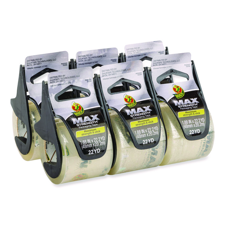 Duck MAX Packaging Tape with Dispenser, 1.5" Core, 1.88" x 22 yds, Crystal Clear, 6/Box (DUC284983)