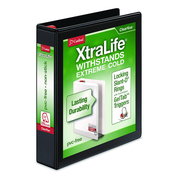 CRD26311 - Cardinal XtraLife ClearVue Non-Stick Slant-D Ring Binder, 3 Rings, 1.5" Capacity, 11 x 8.5, Black (CRD26311)