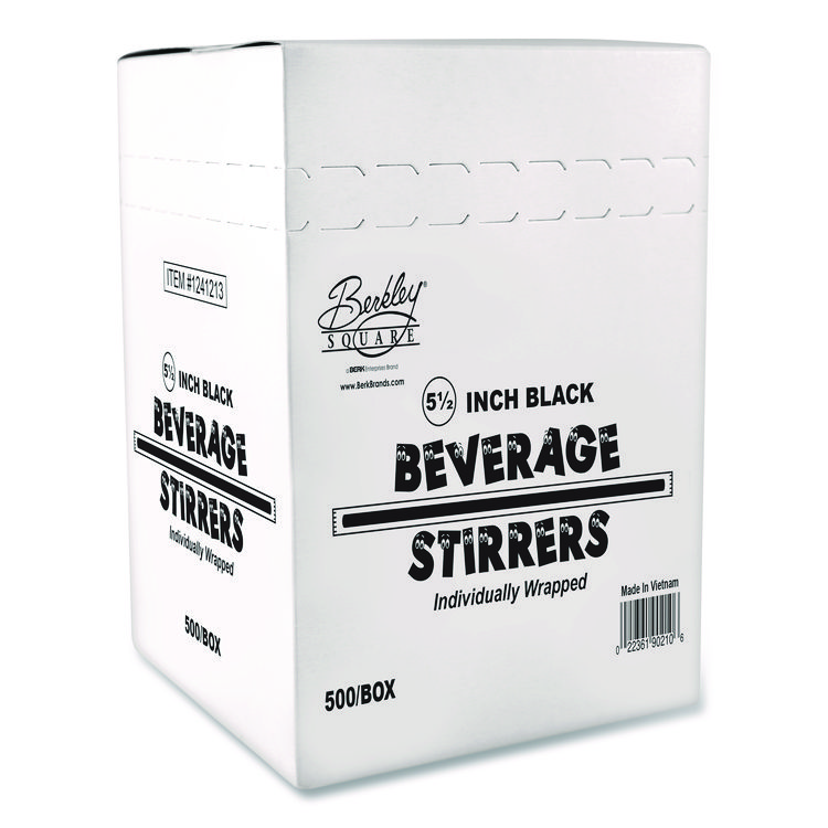 Berkley Square Wrapped Polypropylene Stirrers, 5.5", Black, 500/Box (BEKBEP90209)