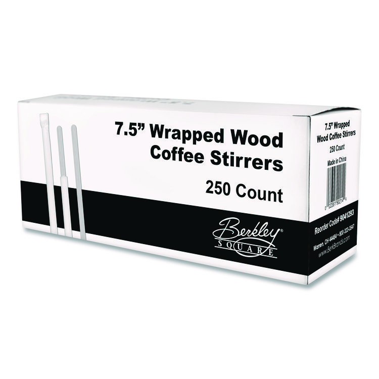 Berkley Square Wrapped Wood Stirrers, 7.5", 250/Box (BEKBEP90213)
