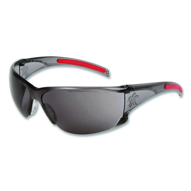 MCR Safety Hulk HK1 Series Safety Glasses, Scratch-Resistant, Smoke/Red Plastic Frame, Gray Plastic Lens (CRWHK112AF)