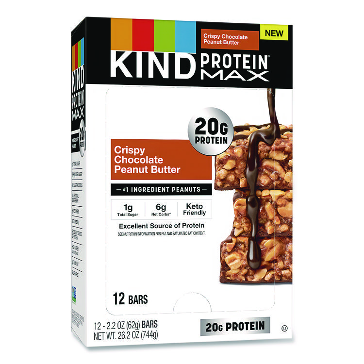 KIND Protein MAX Bar, Crispy Chocolate Peanut Butter, 2.2 oz Bar, 12/Box (KNDPHW43470)