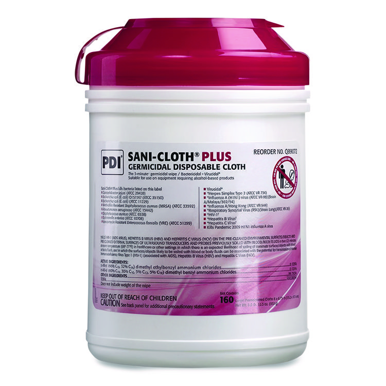 Sani Professional PDI San-Cloth Plus Germicidal Disposable Cloth, 6 x 6.75, Unscented, White, 160/Pack (PDIQ89072PK)