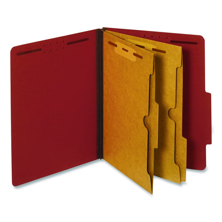 Pendaflex Pressboard Classification Folders, 2.5" Expansion, 2 Full-Pocket Dividers, 6 Fasteners, Letter Size, Red Exterior, 10/Box (PFX24079)