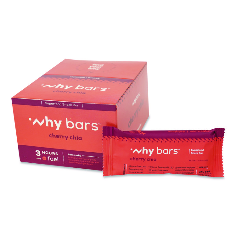 WHY BARS Superfood Snack Bar, Cherry Chia, 2.04 oz Bar, 12/Box (WHYWHY16205)
