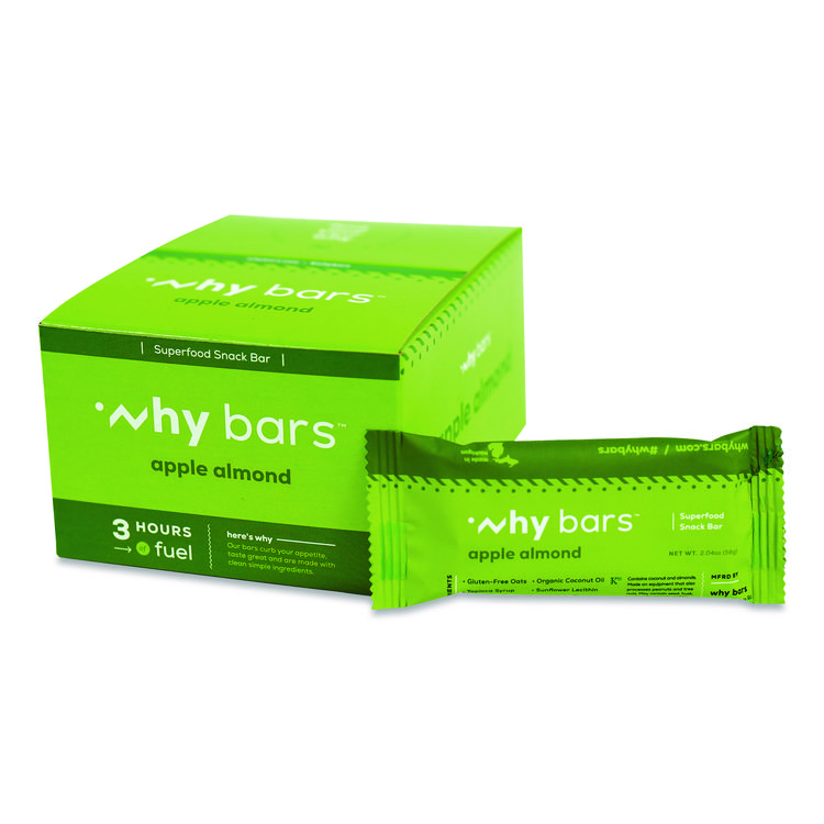 WHY BARS Superfood Snack Bar, Apple Almond, 2.04 oz Bar, 12/Box (WHYWHY16208)