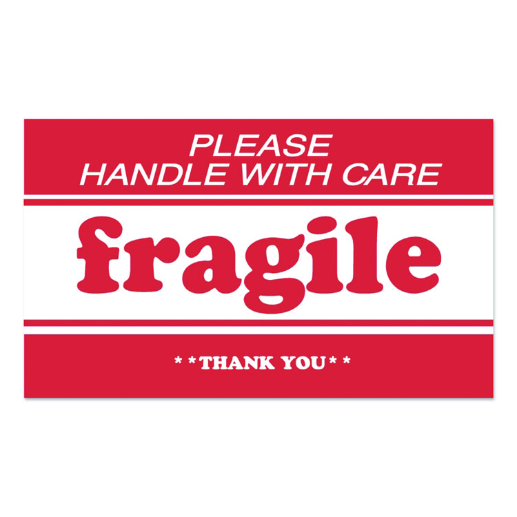 Decker Tape Products Pre-Printed Message Labels, Fragile-Please Handle with Care-Thank You, 2 x 3, White/Red, 500/Roll (DKTDL1271B)