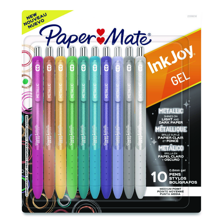 Paper Mate InkJoy Metallic Gel Pen, Retractable, Medium 0.8 mm, Assorted Ink, Assorted Barrel, 10/Pack (SAN2208638)