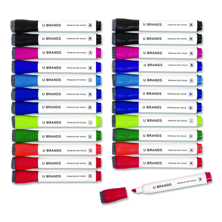 U Brands Chisel Tip Low-Odor Dry-Erase Markers with Erasers, Broad Chisel Tip, Assorted Colors, 24/Pack (UBR2929U0112)