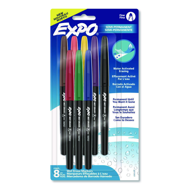 EXPO Wet Erase Markers, Fine Needle Tip, Assorted, 8/Pack (SAN2211317)