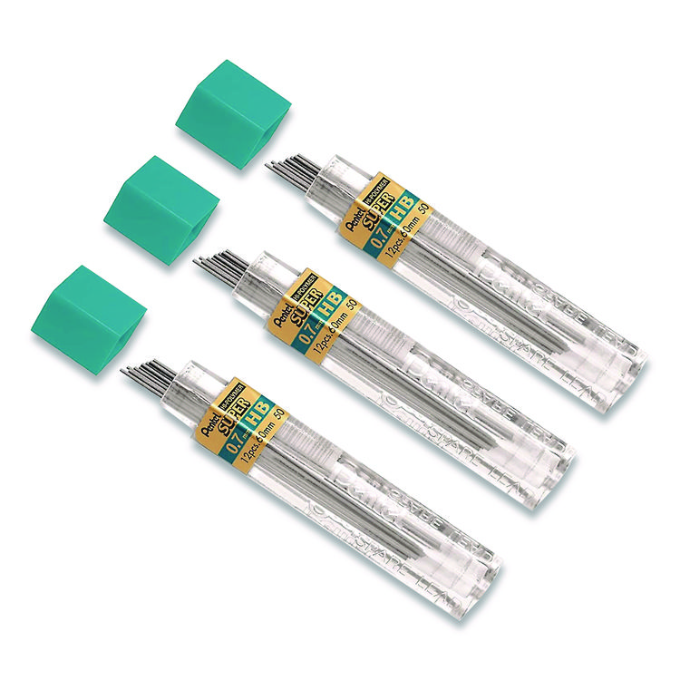 Pentel Super Hi-Polymer Lead Refill, 0.7 mm, HB, Black, 12 Leads/Tube, 3 Tubes/Pack (PENL50BP3HBK6PK)