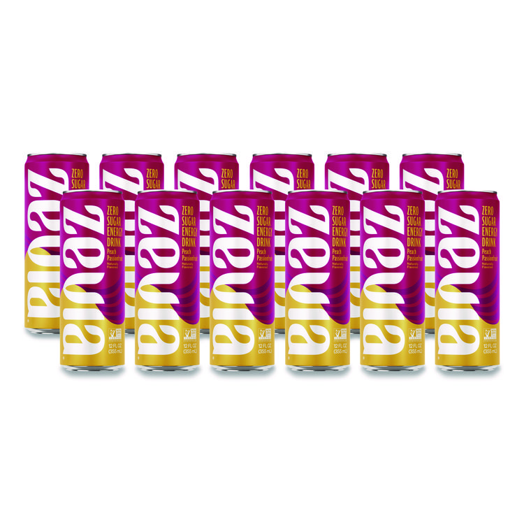 Zevia Zero Sugar Naturally Sweetened Energy Drink, Peach Passionfruit, 12 oz Cans, 12/Carton (ZEV0195712)