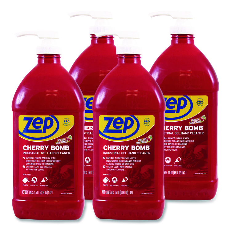 Zep Commercial Cherry Bomb Gel Hand Cleaner, Cherry Scent, 48 oz, 4/Carton (ZPEZUCBHC484CT)