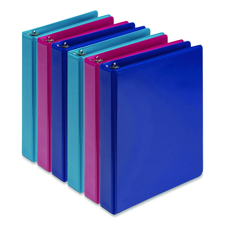Samsill Economy Round Ring View Binders, 3 Rings, 1" Capacity, 8.5 x 5.5, Assorted, 6/Carton (SAMMP28609)