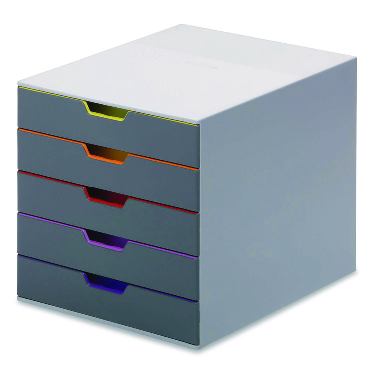 Durable VARICOLOR Stackable Plastic Drawer Box, 5 Drawers, Letter to Folio Size Files, 11.5" x 14" x 11", Gray (DBL760527)
