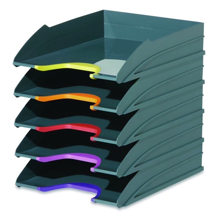 Durable VARICOLOR 5-Compartment Stackable Plastic Letter Tray Set, Letter to Folio Size Files, 10.39 x 13.23 x 2.91, Anthracite Gray (DBL770557)