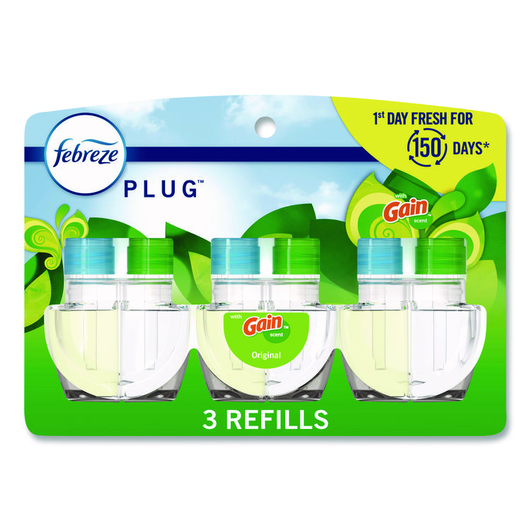 Febreze PLUG Air Freshener Refills, Gain Scent, 2.63 oz, 3/Pack, 6 Packs/Carton (PGC13842)