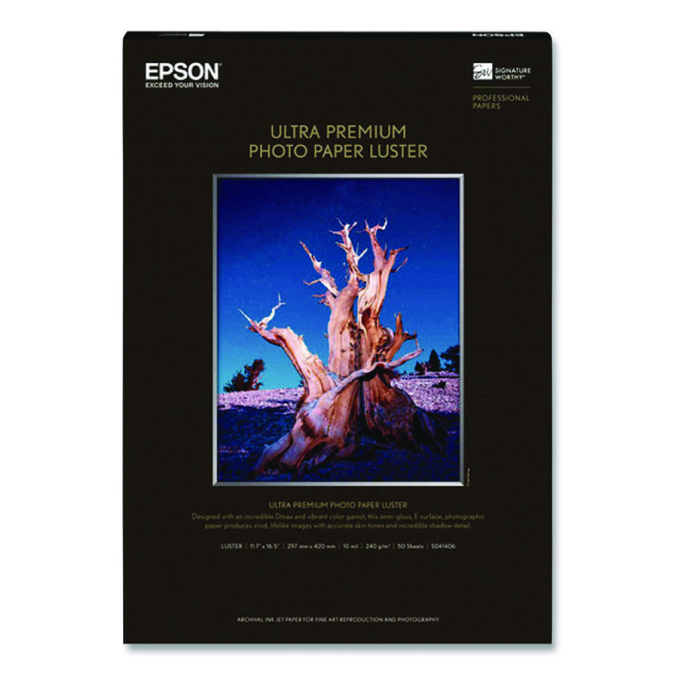 Epson Ultra Premium Photo Paper, 10 mil, 11.75 x 16.5, Luster White, 50/Pack (EPSS041406)