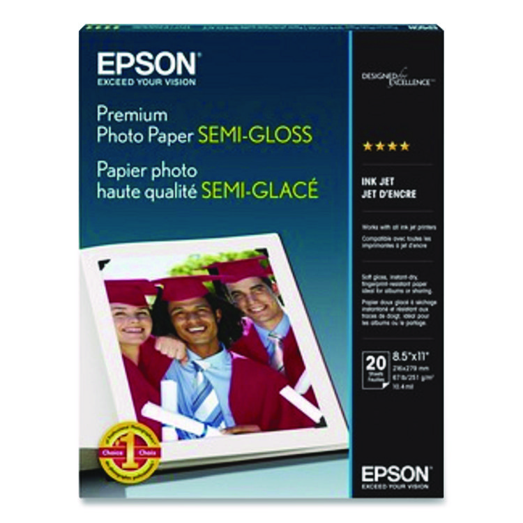 Epson Premium Photo Paper, 10.4 mil, 8.5 x 11, Semi-Gloss White, 20/Pack (EPSS041331)