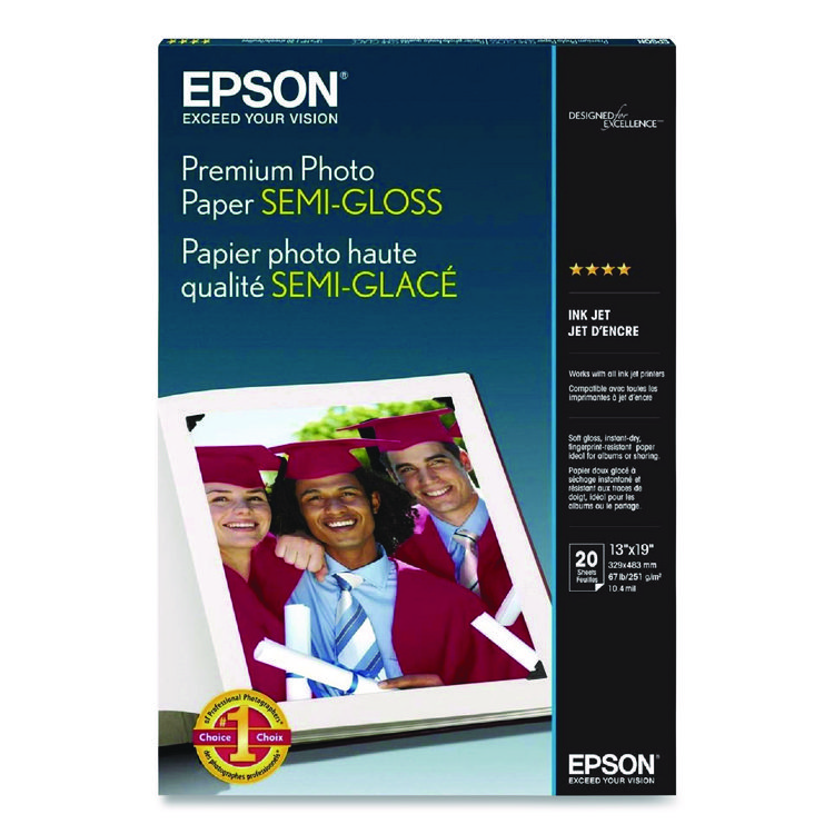 Epson Premium Photo Paper, 10.4 mil, 13 x 19, Semi-Gloss White, 20/Pack (EPSS041327)