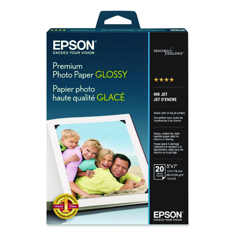 Epson Premium Photo Paper, 10.4 mil, 13 x 19, High-Gloss White, 20/Pack (EPSS041289)