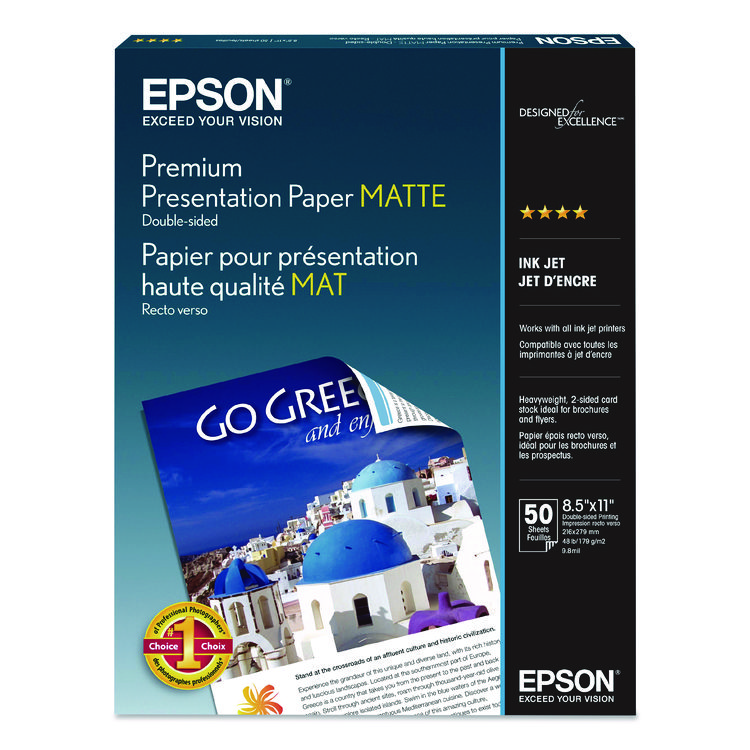 Epson Premium Matte Presentation Paper, 9 mil, 13 x 19, Matte Bright White, 50/Pack (EPSS041263)